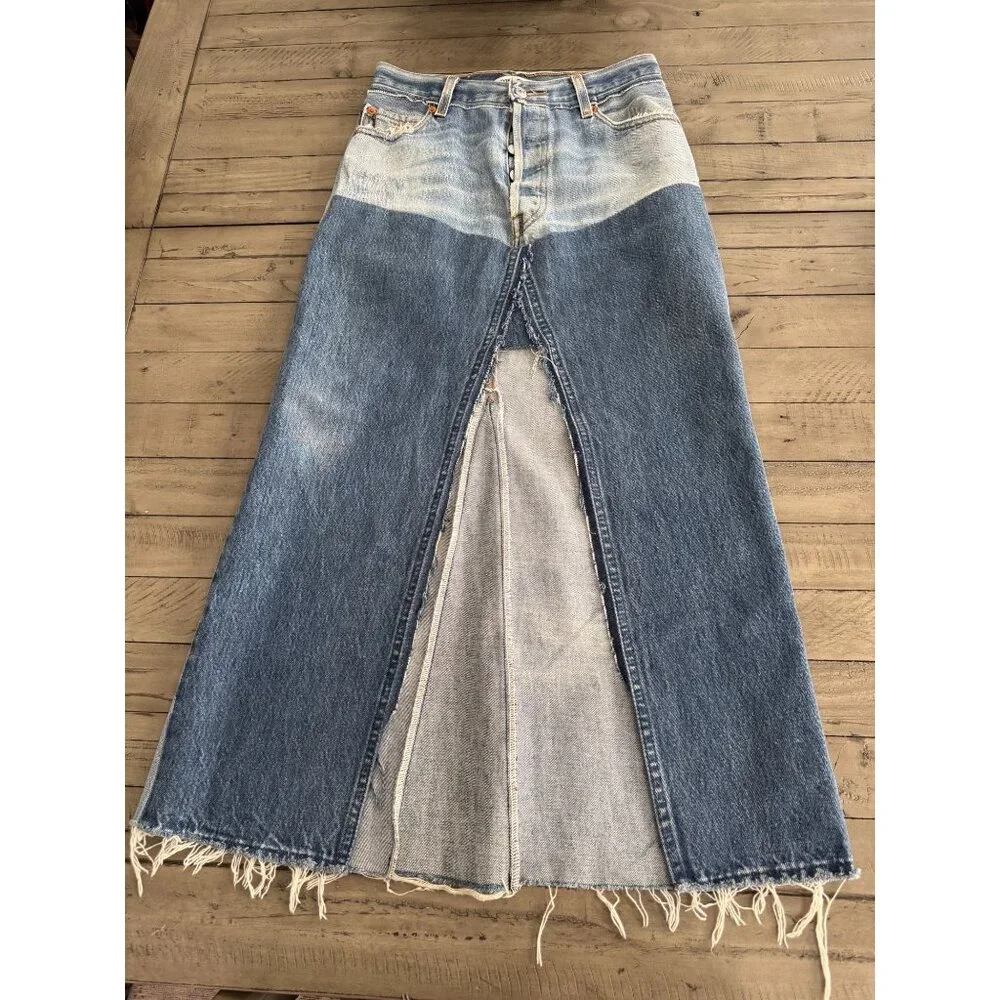 RE/DONE x Levis Seamed Denim Midi Skirt Medium / Light Size 25 - Picture 3 of 6